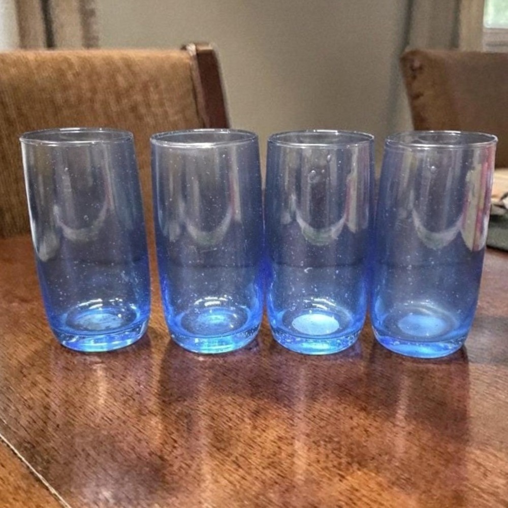 Threshold Blue Tumblers, Set of 4, Vintage Style Hand‎ blown Drinkware Glasses